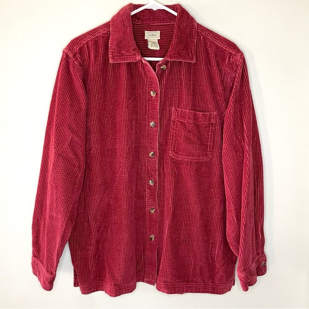 L.L. Bean Vintage Red Corduroy Button Down Shirt Top Size L